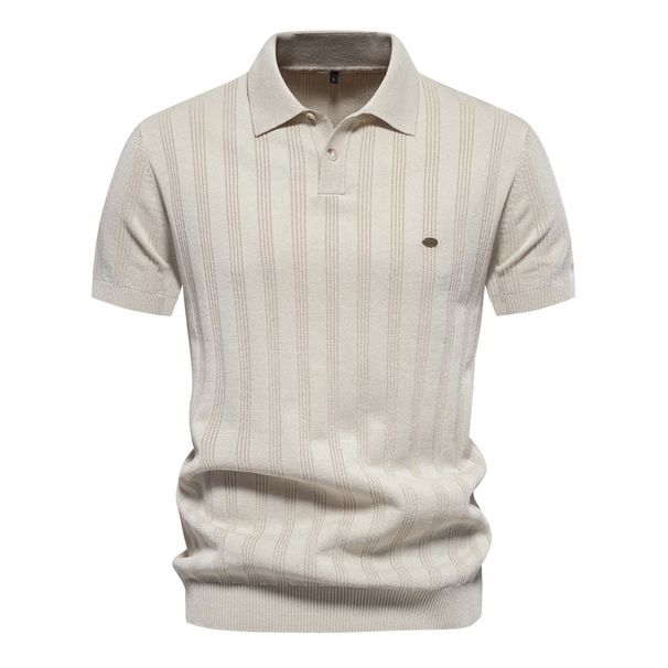 Spring/Summer New European Woolen Polo Sweater Knitted Shirt Short Sleeve Collar Men's T-Shirt Top_viptrois.com