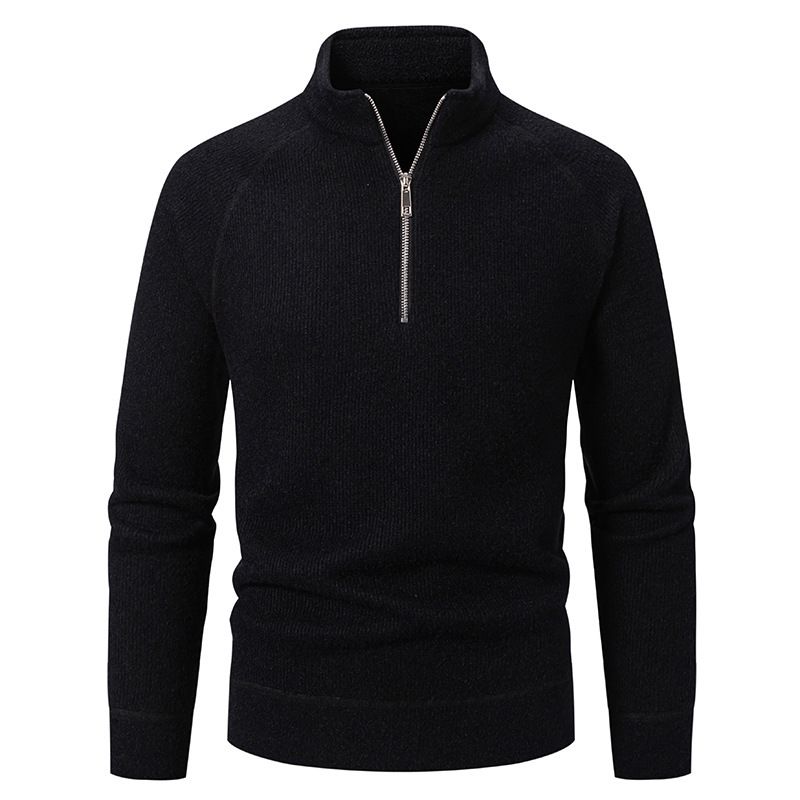 Men's Stand Collar Half-Zip Knit Sweater – Stylish Winter Pullover With Fleece Lining & Ribbed Hem (S-2XL)_viptrois.com