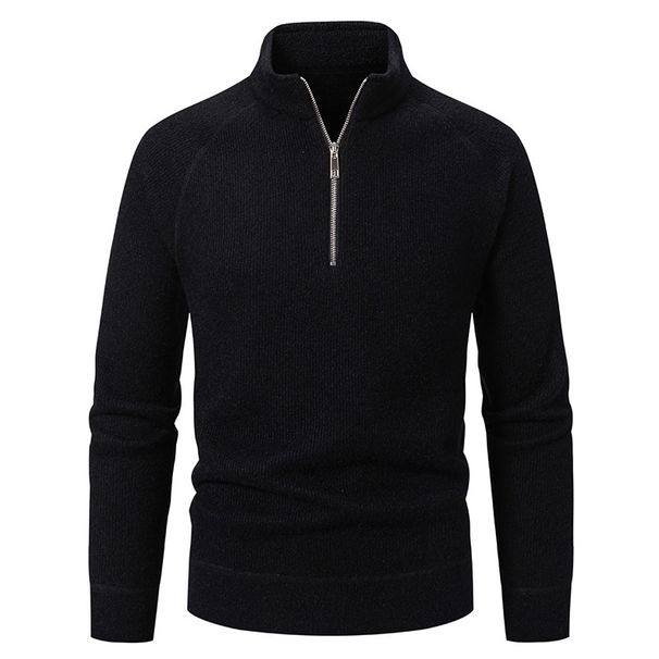 Men's Stand Collar Half-Zip Knit Sweater – Stylish Winter Pullover With Fleece Lining & Ribbed Hem (S-2XL)_viptrois.com