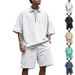 Men's Clothing Men's Loose Lapel Hip Hop Zipper Polo High Street Casual Short Sleeved Shorts Two Piece Suit_viptrois.com