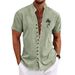Men's Clothing Summer New Retro Cotton And Linen Button Down Collar Short Sleeved Shirt_viptrois.com
