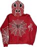 2024 New Spider Web Front And Back Print Hooded Cardigan Long Zipper Sweatshirt Loose Fit Hot Sale_viptrois.com