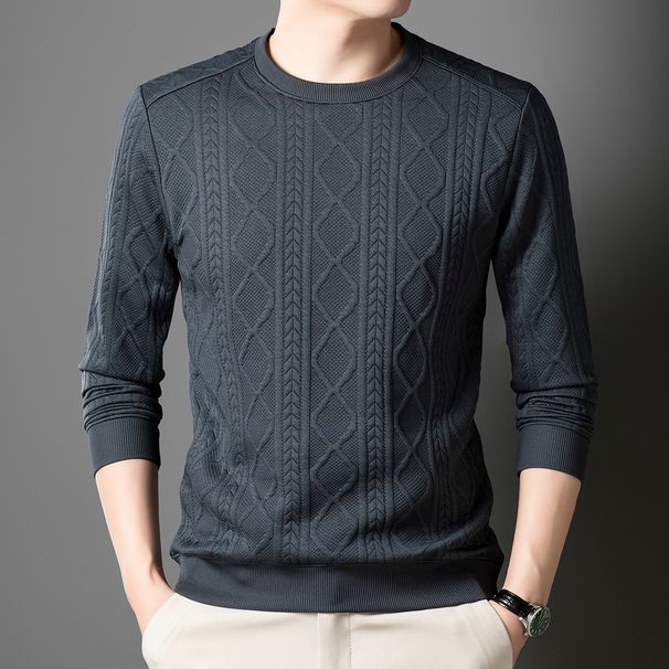 Men's Heavy Jacquard Knit Sweatshirt - Autumn Fashion Crewneck Pullover, Slim Fit Casual Top_viptrois.com
