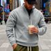 Men's Stand Collar Half-Zip Fleece Hoodie - Winter Pullover Sweatshirt With Large Pockets, Loose Fit, Long Sleeve, Casual Streetwear_viptrois.com
