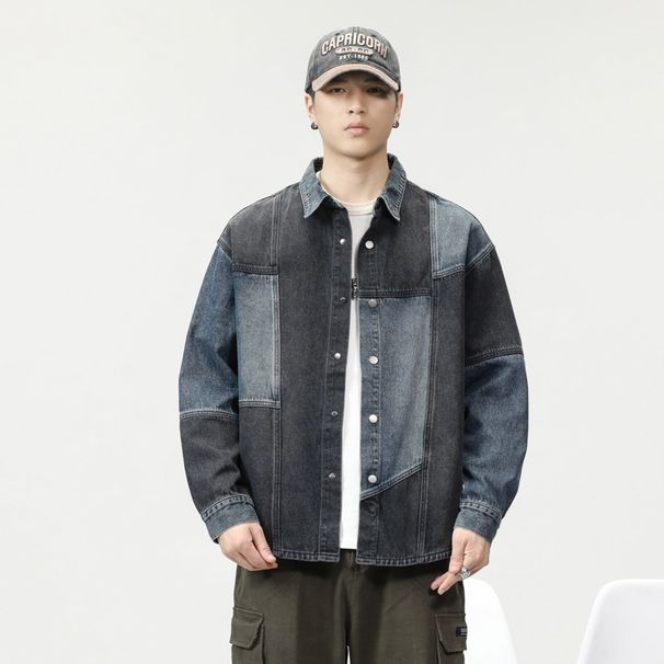 Nordmann American High Street Vintage Gradient Washed Denim Jacket Men's Autumn Loose Workwear Shirt_viptrois.com