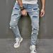 Men's Clothing 2024 New High-Quality Men's Worn-Out Stretch Jeans Skinny Jeans Men's Jeans_viptrois.com