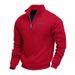 American Large Size Spring And Autumn Velvet Half Zipper Loose Stand-up Collar Pullover Solid Color Casual Sweater Men_viptrois.com
