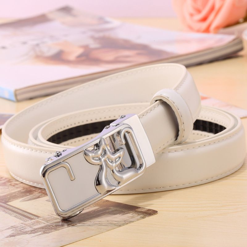 Genuine Leather Belt Casual Korean Style All Match Ladies Automatic Buckle Love Buckle Belt Women's Belt Pure Cowhide Candy Color_viptrois.com