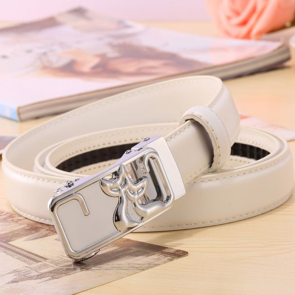 Genuine Leather Belt Casual Korean Style All Match Ladies Automatic Buckle Love Buckle Belt Women's Belt Pure Cowhide Candy Color_viptrois.com