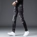 Autumn New Black And Gray Jeans Men's Slim Fit Small Feet Splashed With Paint Holes High-end Casual Long Pants Men_viptrois.com
