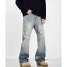 Trendy Flared American Retro Distressed Slim Fit Couple Jeans For Teenagers, Straight Leg, Washed, Button, Slightly Elastic_viptrois.com