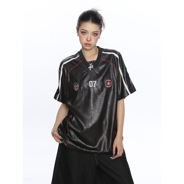 Summer New Jersey-style Patchwork Short-sleeve T-shirt For Men And Women, American-style Loose-fitting Couple's Sports_viptrois.com