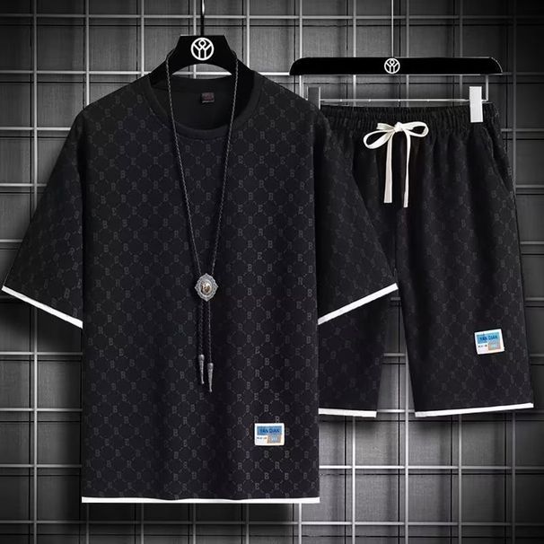 Men's Clothing Casual Short Shirt T Shirt Summer Fashion Printed Sports Shorts Suit_viptrois.com