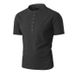 Men's Clothing Summer Fashion Stand Up Collar Solid Color Short Sleeved Slim T Shirt Chest Button Top_viptrois.com