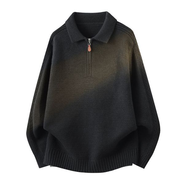 Men's Premium Half-Zip Polo Knit Sweater – Classic Old Money Style Pullover (Black/Charcoal/Beige) – Comfort Fit, Breathable & Stretchable_viptrois.com