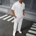 Men's Solid Color Jacquard Shirt & Trousers Set Summer Casual Basic Two-Piece Suit American Style Inelastic_viptrois.com