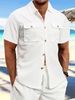 Men's Clothing Summer European And American Men's Waffle Short Sleeved Casual Solid Color Lapel Button Pocket Versatile Shirt_viptrois.com