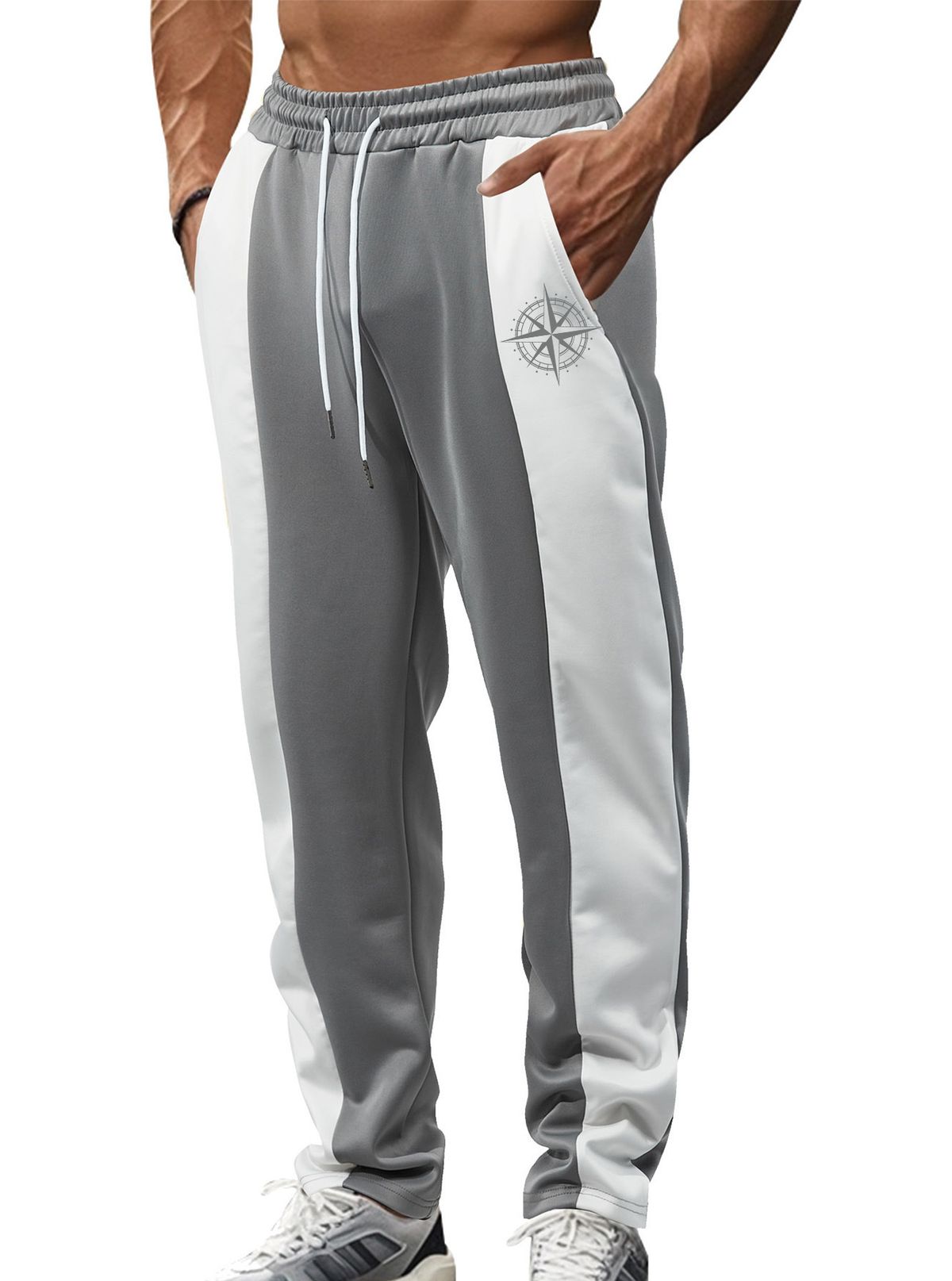 Men’s Color-Block Jogger Pants – Logo-Embellished Drawstring Casual Trousers (Navy/Black/Grey/Charcoal/Burgundy, S-XXXL)_viptrois.com