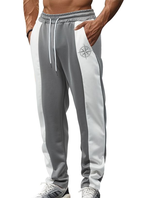 Men’s Color-Block Jogger Pants – Logo-Embellished Drawstring Casual Trousers (Navy/Black/Grey/Charcoal/Burgundy, S-XXXL)_viptrois.com