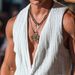 Men's Clothing Sleeveless Vest V Neck Button Loose Casual Temperament Tops_viptrois.com