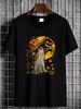 Halloween Pumpkin Ghost Autumn Leaves Graphic Art T-Shirt Breathable Stylish Unisex Soft Women Stretched Streetwear Versatile Graphic Women Top Graphic Tees Slightly Print Round Neck Short Sleeve Female Comfortable Top For Everyday Wear_viptrois.com