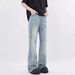 Men's Clothing High Street Cleanfit Washed Distressed Jeans Men's Slim Straight Flared Light Blue Pants_viptrois.com