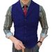 Men's Slim Fit Single-Breasted Waistcoat - Herringbone Pattern Business Vest For Groom & Office Wear, Breathable Polyblend Fabric_viptrois.com