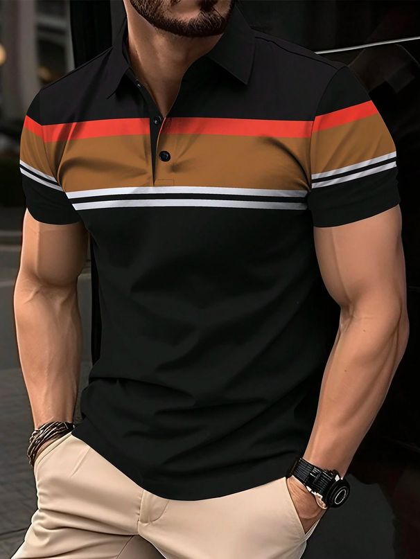 Camisa Polo De Manga Corta Para Hombre, Cuello De Botón, Rayas Y Color Sólido, Casual Y Deportiva, Ideal Para Verano._viptrois.com