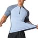 Men's Clothing Running Sports Short Sleeved T Shirt Men's Stand Up Collar Half Zip Solid Color Fitness Clothes Training Stretch Quick Drying Clothes_viptrois.com