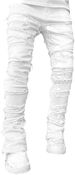 Black Stacked Jeans With Rips, Patches, Distressed Jeans, Streetwear, Men's Pants, Casual Slim Fit_viptrois.com