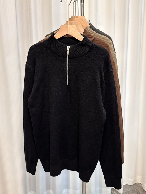 Men's Half-Zip Knit Sweater – Lightweight Business Casual Pullover, Autumn & Winter Layering Essential (Black, Brown, Dark Gray, Brown Green)_viptrois.com