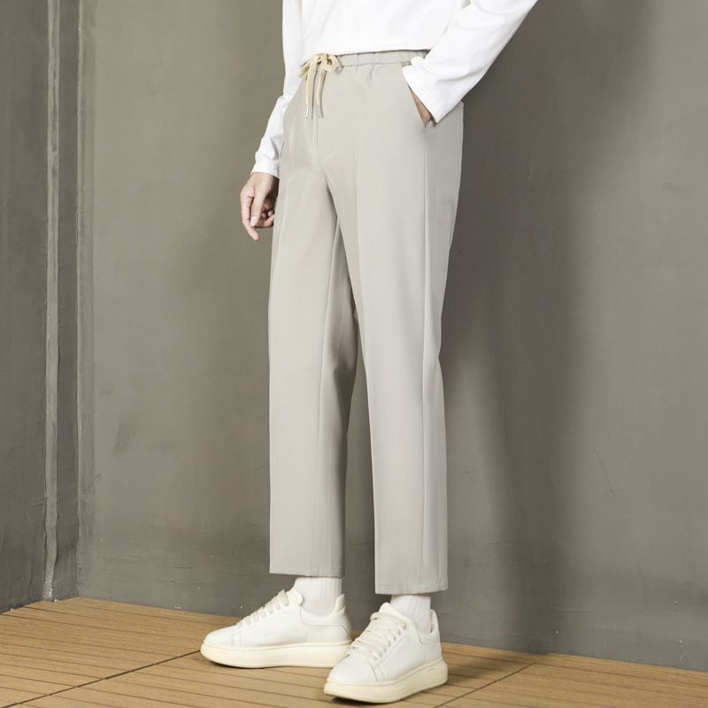 Men's Clothing Elastic Waist Drape Pants Men Autumn And Winter Small Suit Pants Ins Trend Nine Point Pants Straight Slim Loose Casual Pants Trend_viptrois.com
