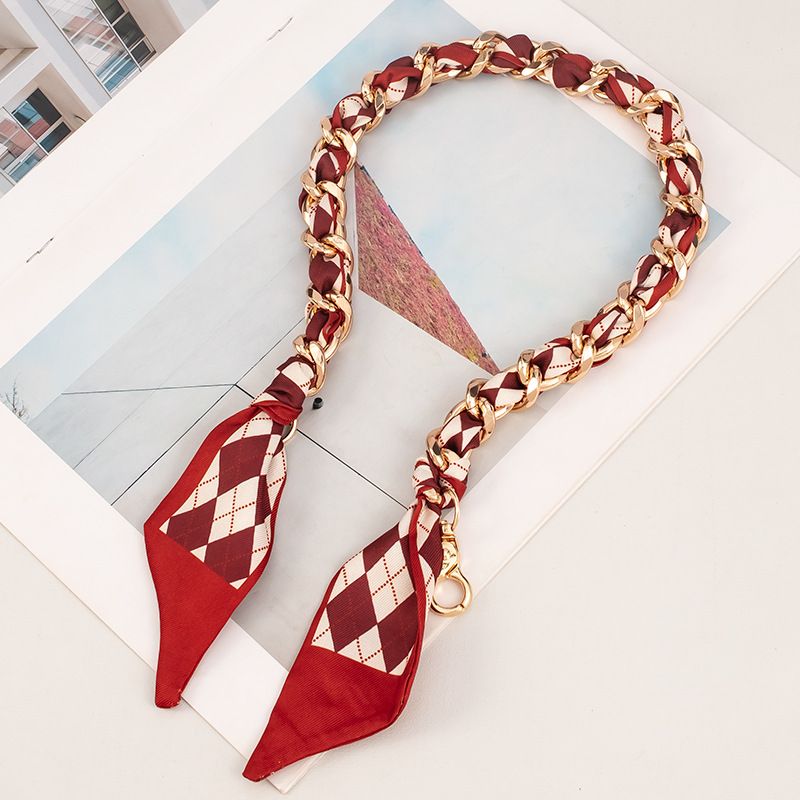 Bag Straps Single-shoulder Replacement Bag Chain, Silk Scarf Woven Decorative Bag Strap, Bag Chain, Long Metal, Simple Hand-held Underarm_viptrois.com