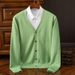 "Men's Oversized V-Neck Knit Cardigan – Autumn & Winter Layering (Big Red To XXXL, Relaxed Fit)"_viptrois.com
