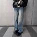 Men's Clothing Cleanfit Ripple Blue Cow Must Have Ripple Washed Lightning Pattern Flared Jeans Bootcut Trousers Men_viptrois.com