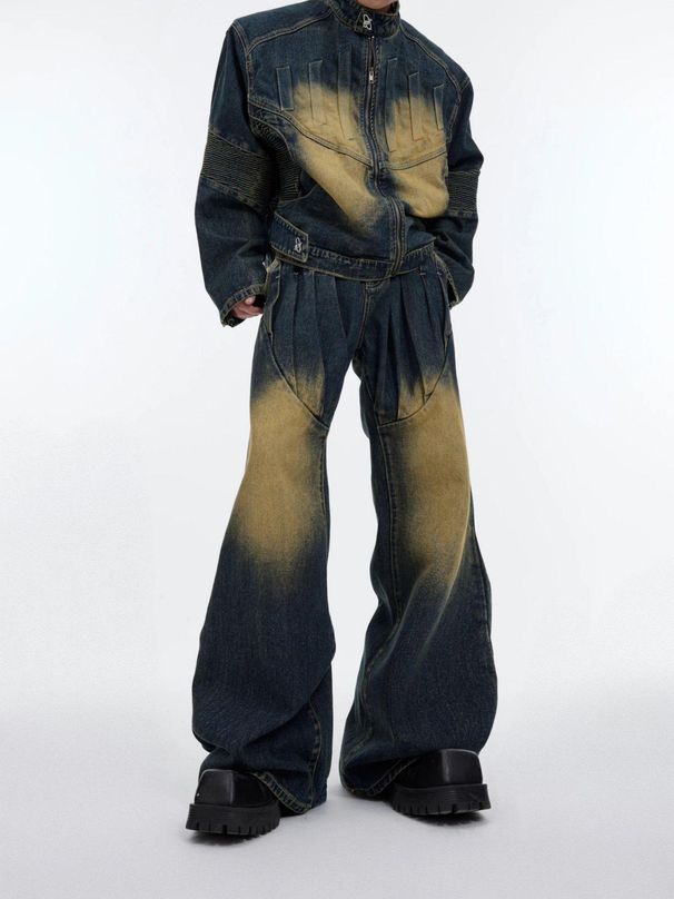 Men's Clothing Special Offer Heavy Retro Distressed Deconstructed Denim Suit Three Dimensional Relief Design Jacket Coat Men Trend_viptrois.com