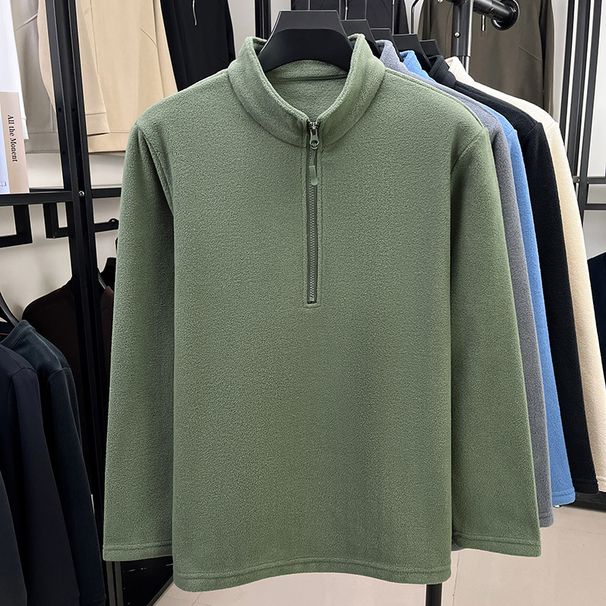 Men's Half-Zip Stand Collar Sweatshirt - Casual Pullover Jacket For Everyday Wear (Black, Khaki, Army Green, Dark Gray, Blue)_viptrois.com