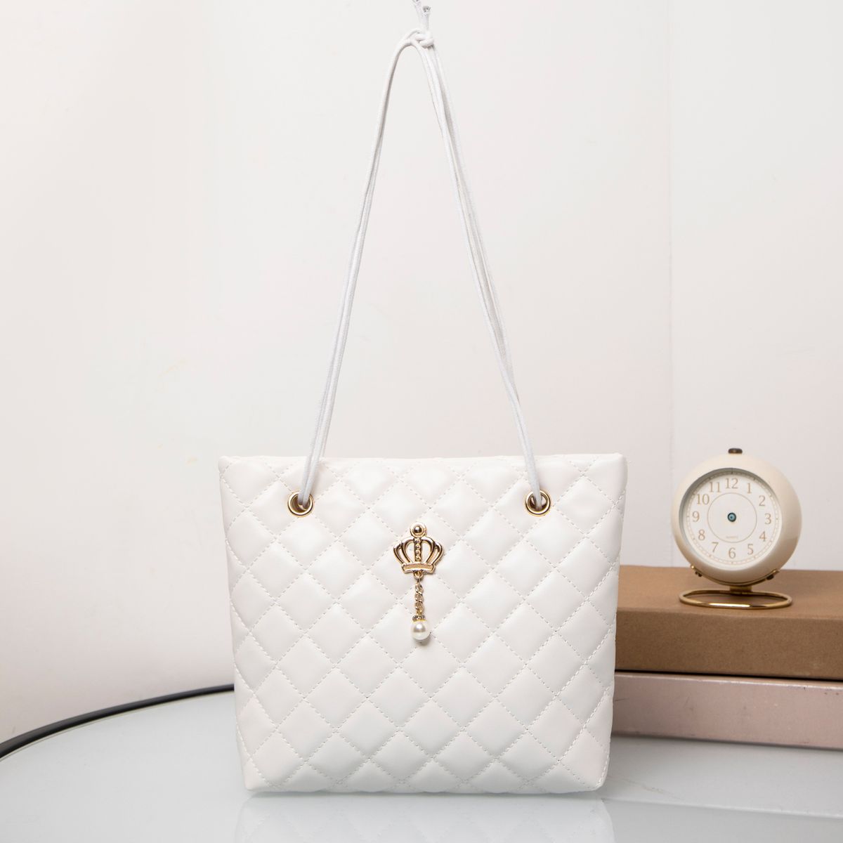 Crown Embroidered Tote Bag - Stylish Casual Shoulder Bag For Women (Fashion, Large Capacity, Floral Design, Versatile Daily Use)_viptrois.com
