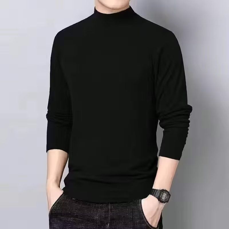 Men's Clothing Men's Double-Layer Fleece-Lined Thermal Long Sleeve T-Shirt, Semi-Turtleneck Warm Base Layer For Autumn Winter & Spring_viptrois.com