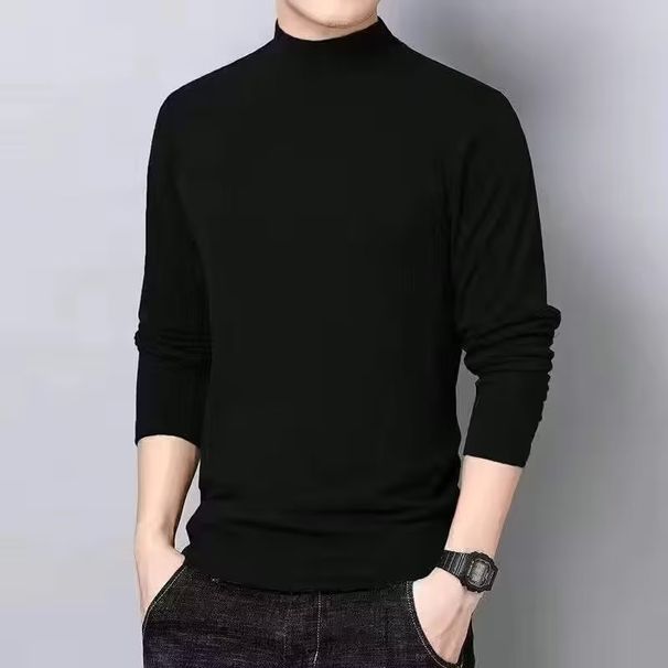 Men's Clothing Men's Double-Layer Fleece-Lined Thermal Long Sleeve T-Shirt, Semi-Turtleneck Warm Base Layer For Autumn Winter & Spring_viptrois.com