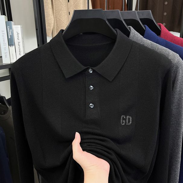 Wool Knitted Sweater Long Sleeve Men's Thin Sweater Lapel Medium Dad Bottom Top Men's Clothing_viptrois.com