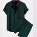 Men's Casual Loose Multicolor Beach Wear Pit Stripe Short Sleeve Suit Two Piece Set_viptrois.com