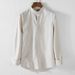 Men's Clothing Fashion Casual Linen Shirt Stand Collar Slim Fit Solid Color Splicing Long Sleeve Cotton And Linen Shirt_viptrois.com