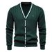 Men’s Contrast Trim V-Neck Cardigan – Autumn/Winter Long Sleeve Knit Sweater, Lightweight Open Front Jacket (Navy/Black_viptrois.com