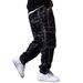 Men's Clothing Black Leopard Print Stitching Machine Exposed Seam Crotch Washed Men's Casual Pants Street Skateboard Hip Hop Tapered Jeans Heavy Trend_viptrois.com