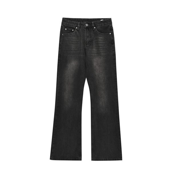 Washed Denim Micro American Casual Floor Length Pants, Men's High Street Trendy Loose Wide Leg Flared Pants_viptrois.com