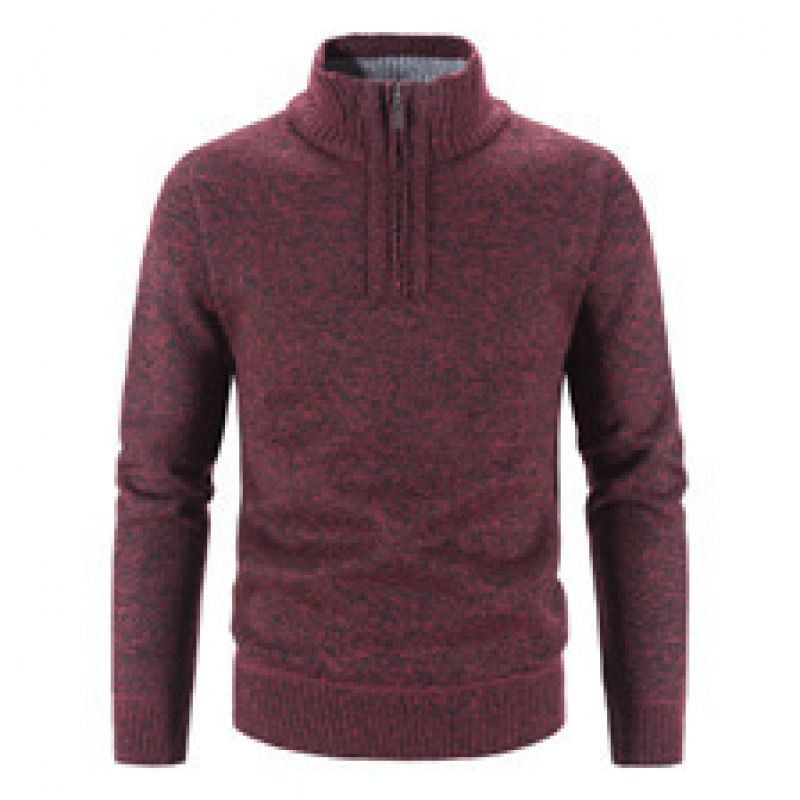 Men's Fleece-Lined Knit Sweater Jacket - Warm Winter Pullover With Stand Collar, Loose Fit, Solid Color, Plus Size Options_viptrois.com