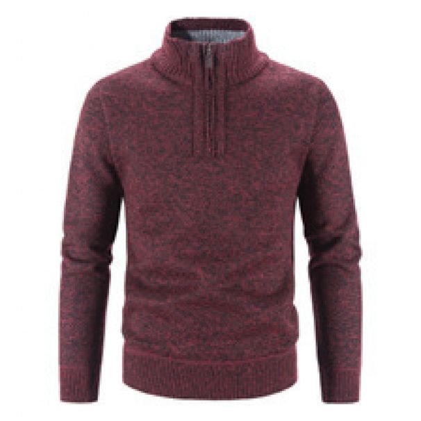 Men's Fleece-Lined Knit Sweater Jacket - Warm Winter Pullover With Stand Collar, Loose Fit, Solid Color, Plus Size Options_viptrois.com