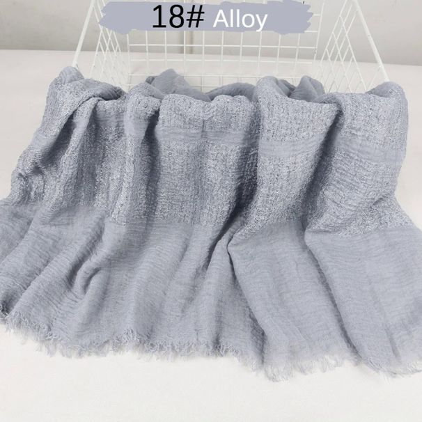 Muslim Solid Color Cotton Linen Breathable Gauze Scarf Pleated Silver Silk Headscarf Shawl Four Circle Shawl With Edge Shawl Wrapped Head Scarf_viptrois.com