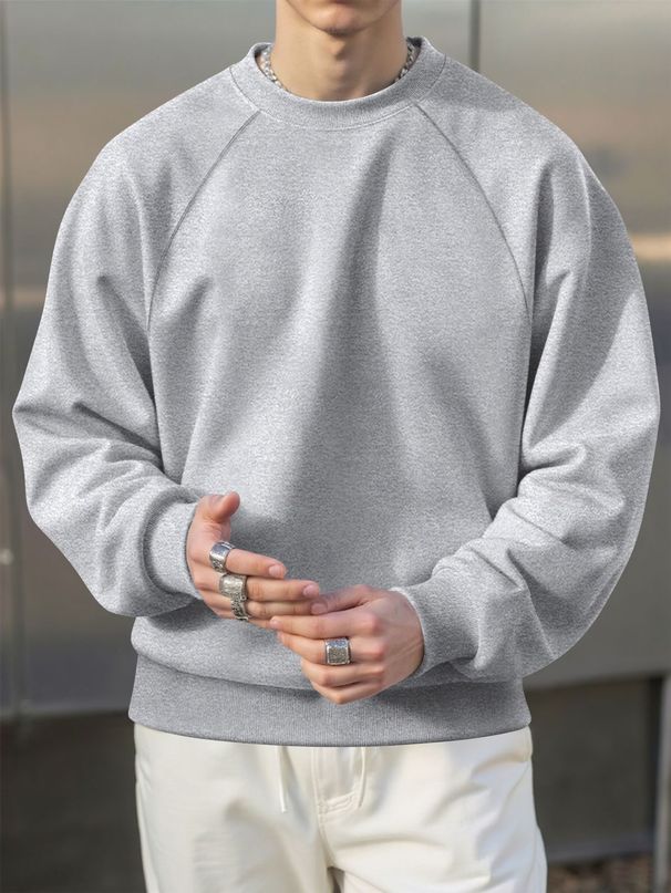 Men's Fleece-Lined Sweatshirt – Oversized Raglan Sleeve Contrast Sportswear Men's Clothing_viptrois.com